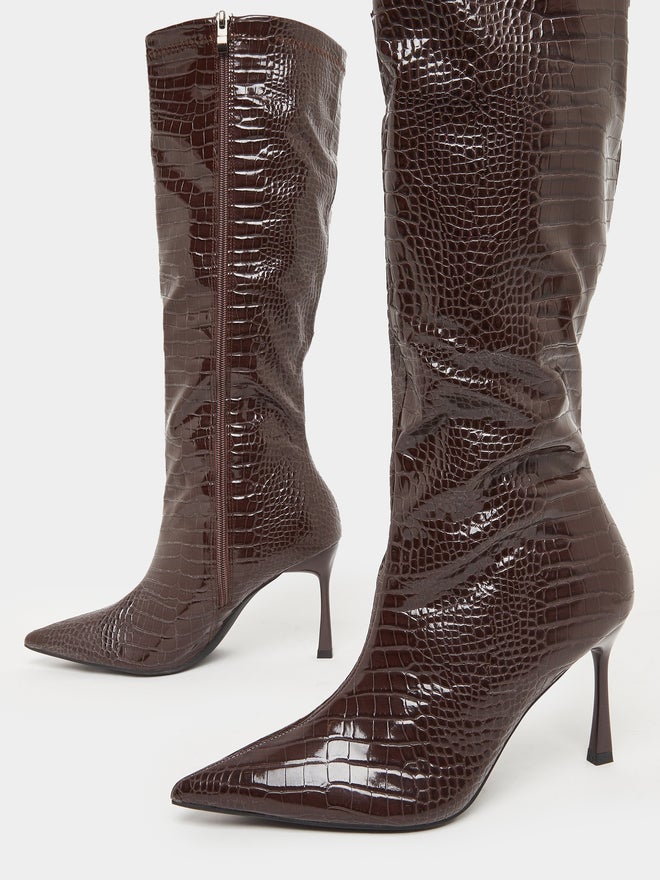 ستايلي أحذية برقبة طويلة بنية بنقوش - Image 4