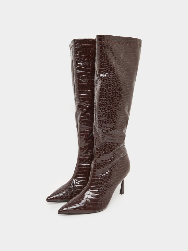 ستايلي أحذية برقبة طويلة بنية بنقوش - Image 3