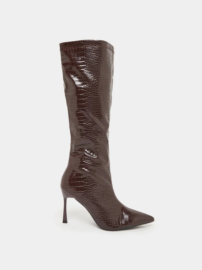 Styli Styli Brown Textured Knee High Boots