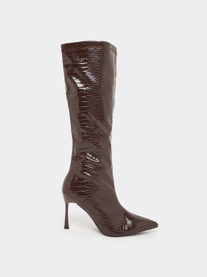 ستايلي أحذية برقبة طويلة بنية بنقوش - Image 2