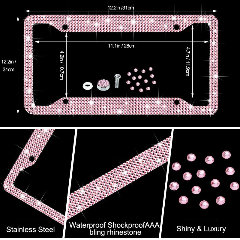 BBTO 42 Pcs Pink Bow Car Accessories Set for Women Pink Steering Wheel Cover Bow Hook Car Coaster Air Vent Clip Seat Belt Covers Diamond Rings Sticker Coquette Cute Gifts - Image 4