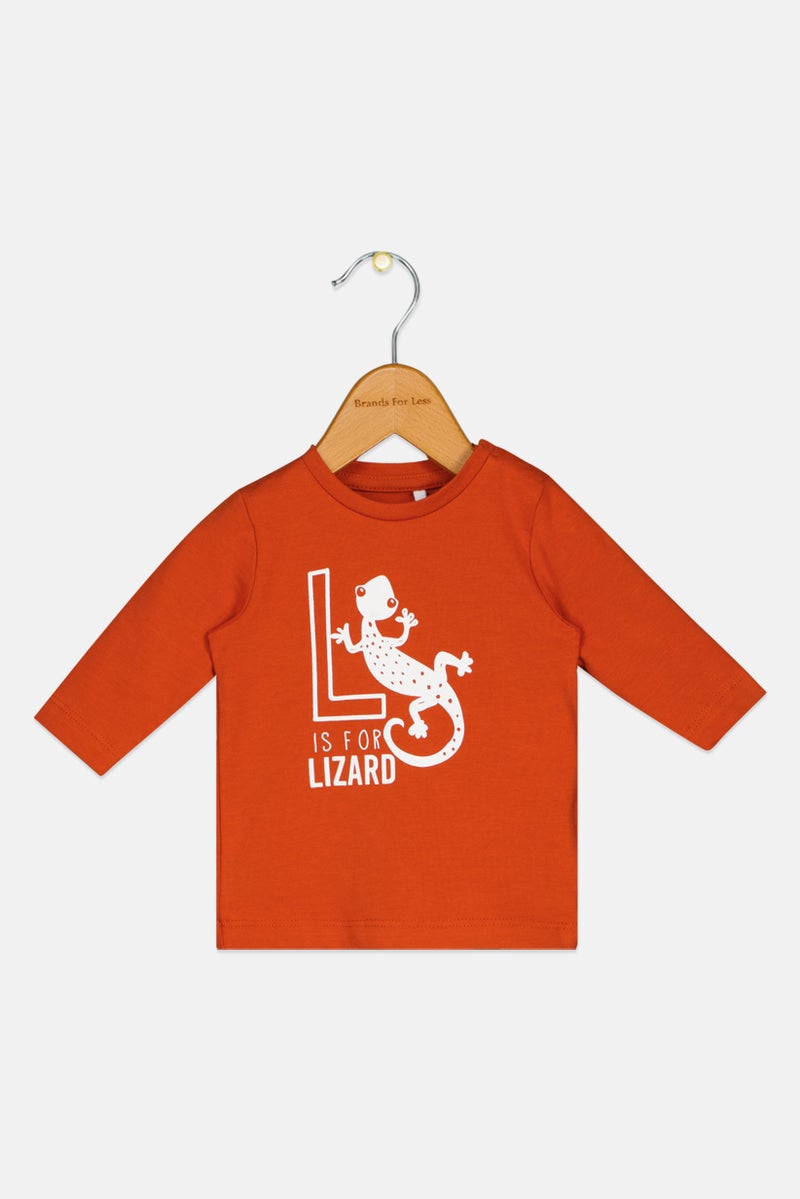 NAME IT Toddlers Boy Crew Neck Long Sleeve Graphic Print T-Shirt, Rust Brown - Image 1