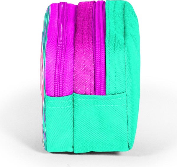 CORAL HIGH Kids Two Compartment Pencil Case Water Green Pink Glitter Flamingo Patterned 22290  - Image 3