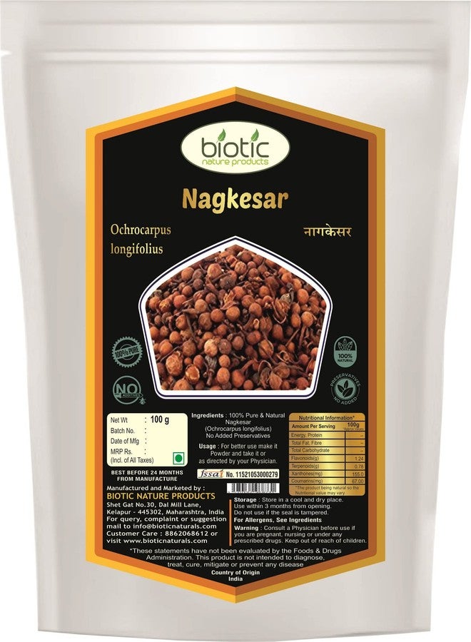Biotic Nagkesar (Ochrocarpus Longifolius) Naag kesar - Nag champa Phool - Mesua ferrea - 100 g - Image 1