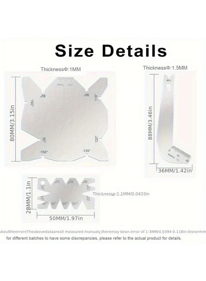 3Pcs Silvery Stainless Steel Drill Bit Angle Gauge Set Accurate Break Resistant - Image 3