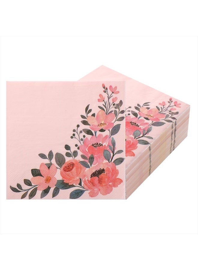 SAVITA 100pcs Floral Paper Napkins, 2-Ply Wild Flower Disposable Napkins Spring Pink Floral Guest Napkins Decorative for Tea Party Wedding Dinner Birthday Supplies - Image 1