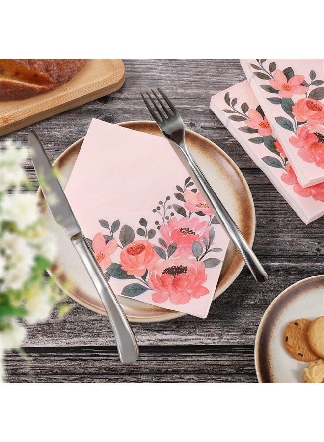 SAVITA 100pcs Floral Paper Napkins, 2-Ply Wild Flower Disposable Napkins Spring Pink Floral Guest Napkins Decorative for Tea Party Wedding Dinner Birthday Supplies - Image 4