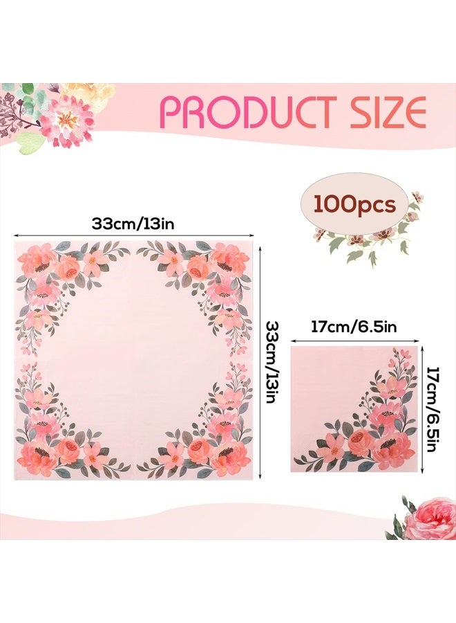 SAVITA 100pcs Floral Paper Napkins, 2-Ply Wild Flower Disposable Napkins Spring Pink Floral Guest Napkins Decorative for Tea Party Wedding Dinner Birthday Supplies - Image 2