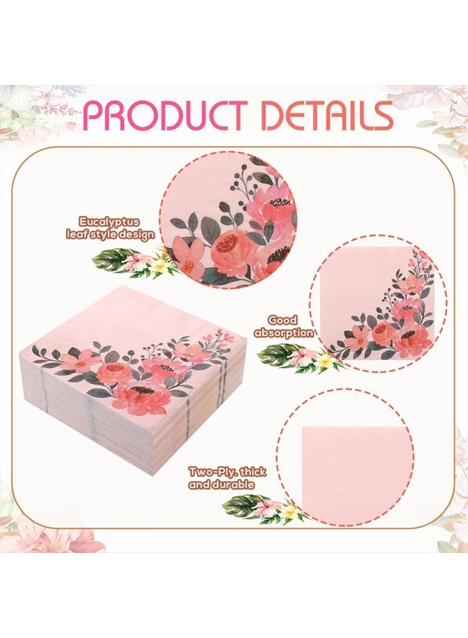 SAVITA 100pcs Floral Paper Napkins, 2-Ply Wild Flower Disposable Napkins Spring Pink Floral Guest Napkins Decorative for Tea Party Wedding Dinner Birthday Supplies - Image 3