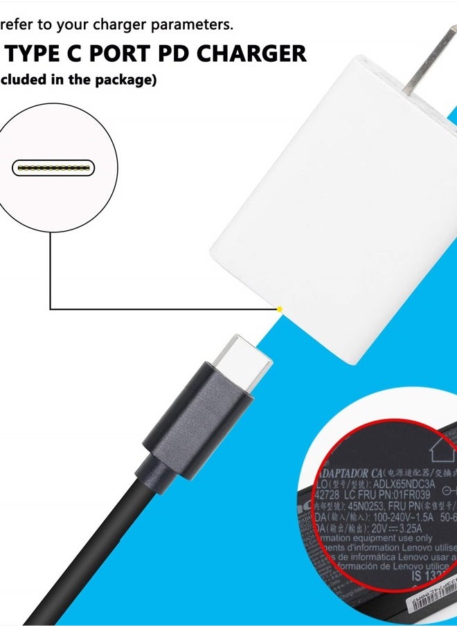 CERRXIAN - 15cm 65W PD USB Type C Female Input to Slim Tip Power Charging Cable for Lenovo Thinkpad E440 E450 E550 E560 T430 T440 T440S Lenovo Yoga 13 Yoga 11S(Square s) - Image 1