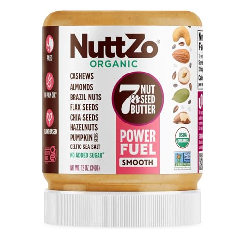 NuttZo Organic Power Fuel 7 Nuts and Seeds Butter Smooth Paleo and Keto Friendly Peanut and Gluten Free Vegan Kosher No Added Sugar or Oil 12 oz Jar - Image 1