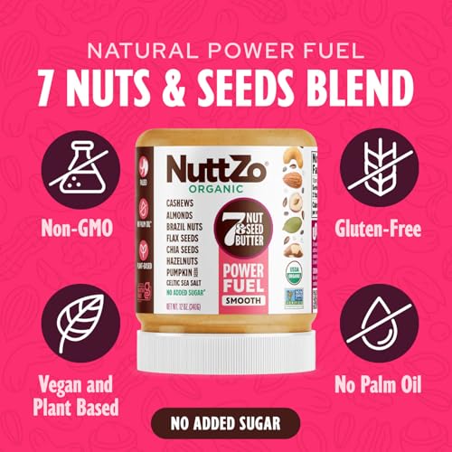NuttZo Organic Power Fuel 7 Nuts and Seeds Butter Smooth Paleo and Keto Friendly Peanut and Gluten Free Vegan Kosher No Added Sugar or Oil 12 oz Jar - Image 5