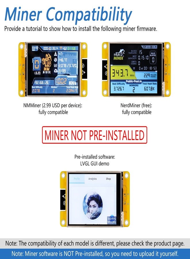 Freenove Bitcoin Miner NMMiner NerdMiner, ESP32 CYD 2.8 Inch Touch Display, 240x320 Pixels TN TFT LCD Screen ILI9341 Driver, Dual-Core 32-bit 240MHz Microcontroller WiFi+BT, C Code LVGL Tutorial - Image 2