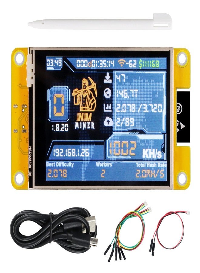 Freenove Bitcoin Miner NMMiner NerdMiner, ESP32 CYD 2.8 Inch Touch Display, 240x320 Pixels TN TFT LCD Screen ILI9341 Driver, Dual-Core 32-bit 240MHz Microcontroller WiFi+BT, C Code LVGL Tutorial - Image 1