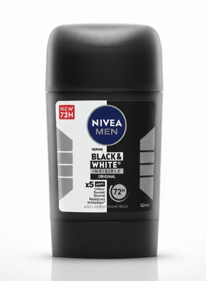 Nivea Black and White Invisible Original Antiperspirant Deodorant Stick 72H Active Protection 50 ml long lasting sweat protection stain protection