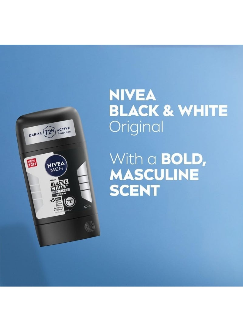 Nivea Black and White Invisible Original Antiperspirant Deodorant Stick 72H Active Protection 50 ml long lasting sweat protection stain protection - Image 3