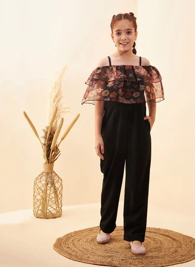 Styli Floral Organza Layer Straight Leg Jumpsuit