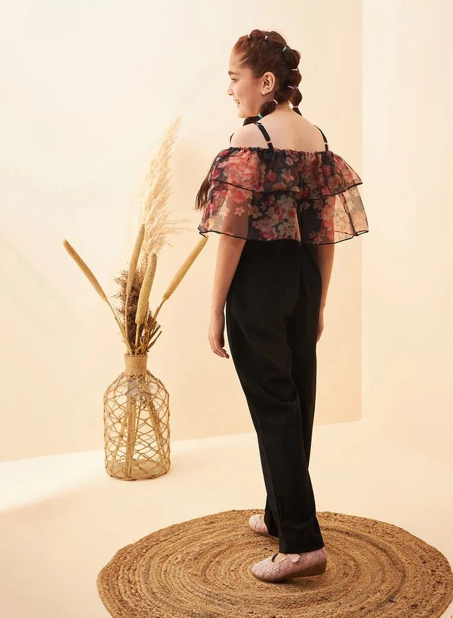 Styli Floral Organza Layer Straight Leg Jumpsuit