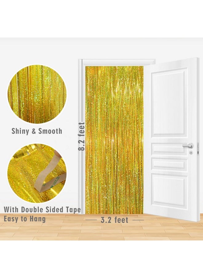 GOER 3.2 Ft X 9.8 Ft Metallic Tinsel Foil Fringe Curtains Party Photo Backdrop Party Streamers For Birthdaygraduationnew Year Eve Decorations Wedding Decor (3 Shiny Gold)  - Image 3