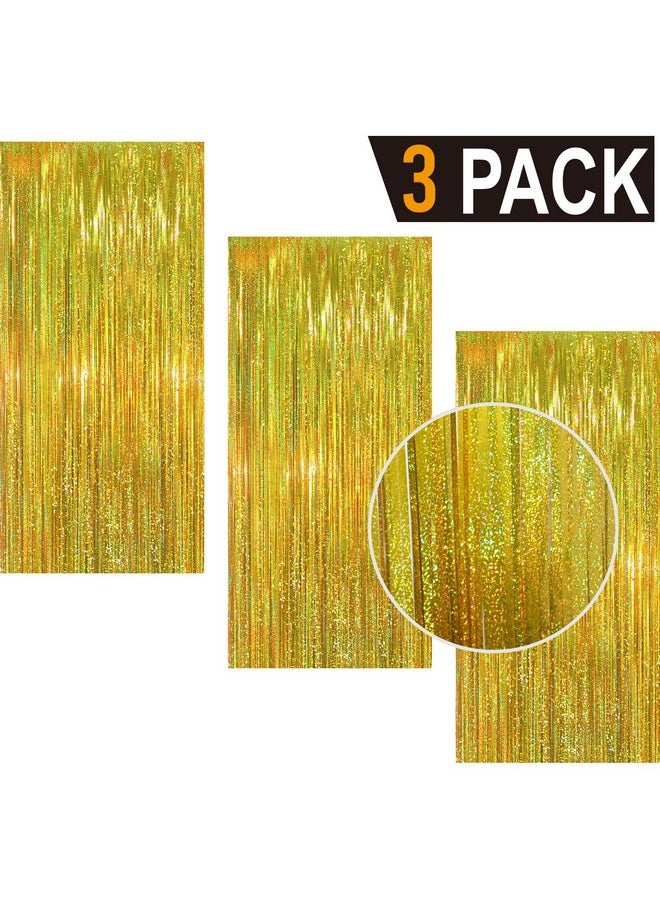 GOER 3.2 Ft X 9.8 Ft Metallic Tinsel Foil Fringe Curtains Party Photo Backdrop Party Streamers For Birthdaygraduationnew Year Eve Decorations Wedding Decor (3 Shiny Gold)  - Image 2