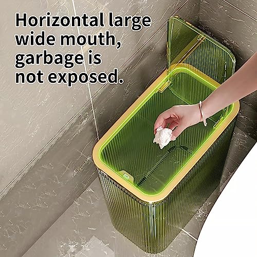 Lingerlanden Transparent Trash Can, Bathroom Trash Cans with Lids, 2.6 Gallon Garbage Can for Bedroom, Office, Plastic Slim Waste Basket with Press Top Lid, 10L Clear Trash Bin for Home, Kitchen (Green) - Image 5