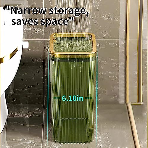 Lingerlanden Transparent Trash Can, Bathroom Trash Cans with Lids, 2.6 Gallon Garbage Can for Bedroom, Office, Plastic Slim Waste Basket with Press Top Lid, 10L Clear Trash Bin for Home, Kitchen (Green) - Image 4
