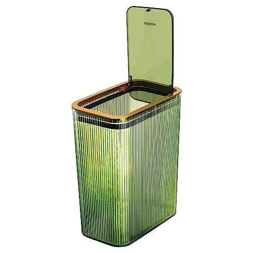 Lingerlanden Transparent Trash Can, Bathroom Trash Cans with Lids, 2.6 Gallon Garbage Can for Bedroom, Office, Plastic Slim Waste Basket with Press Top Lid, 10L Clear Trash Bin for Home, Kitchen (Green) - Image 1