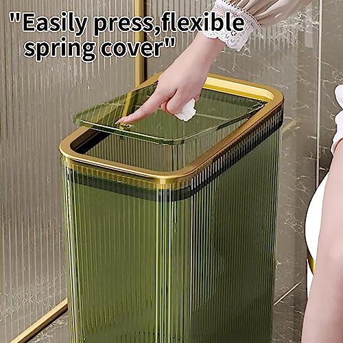 Lingerlanden Transparent Trash Can, Bathroom Trash Cans with Lids, 2.6 Gallon Garbage Can for Bedroom, Office, Plastic Slim Waste Basket with Press Top Lid, 10L Clear Trash Bin for Home, Kitchen (Green) - Image 3