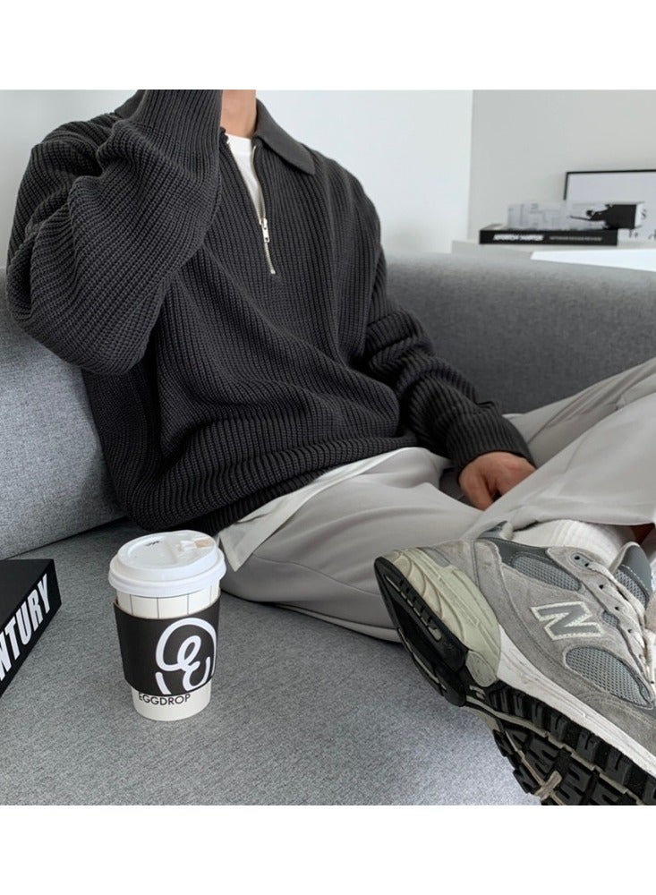 NIBEMINENT Retro Knitted Cable Sweater, Men's Casual Warm Slightly Stretch LapelPullover Sweater For Men Fall Winter  - Image 1