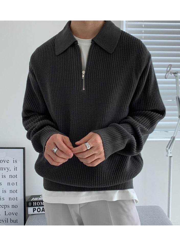 NIBEMINENT Retro Knitted Cable Sweater, Men's Casual Warm Slightly Stretch LapelPullover Sweater For Men Fall Winter  - Image 3