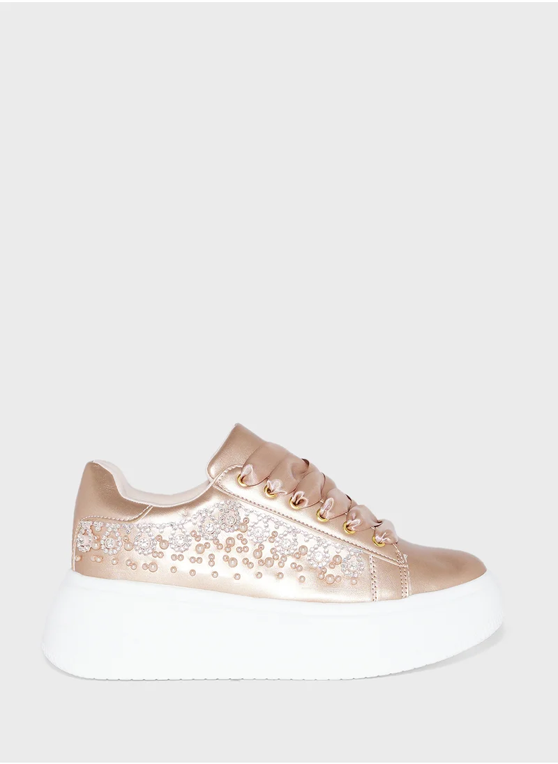 Ginger Rhinestone Pearl Detail Sneaker