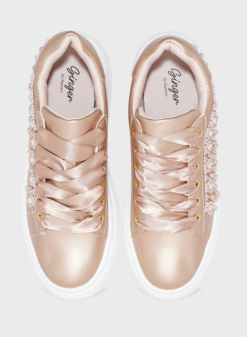 Ginger Rhinestone Pearl Detail Sneaker