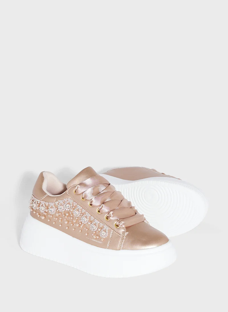 Ginger Rhinestone Pearl Detail Sneaker