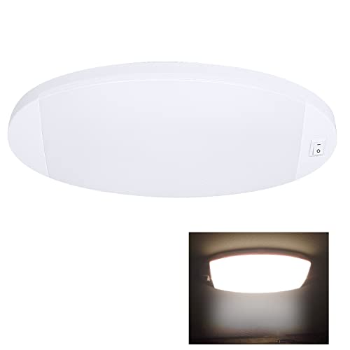 Facon 12V LED RV Dome Light, Length: 9-1/4'', DDS01-608-CW, Large Oval Pancake Light, 12Volt Interior Ceiling Dome Light with On/Off Switch, for RV Motorhomes Camper Caravan Trailer Boat - Image 1