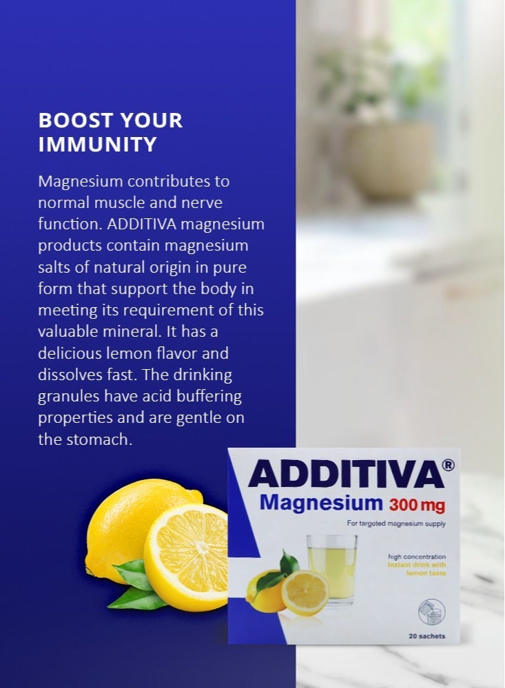 Additiva Magnesium Drink 300mg 20 Effervescent Granule Sachets, 74g - Image 4