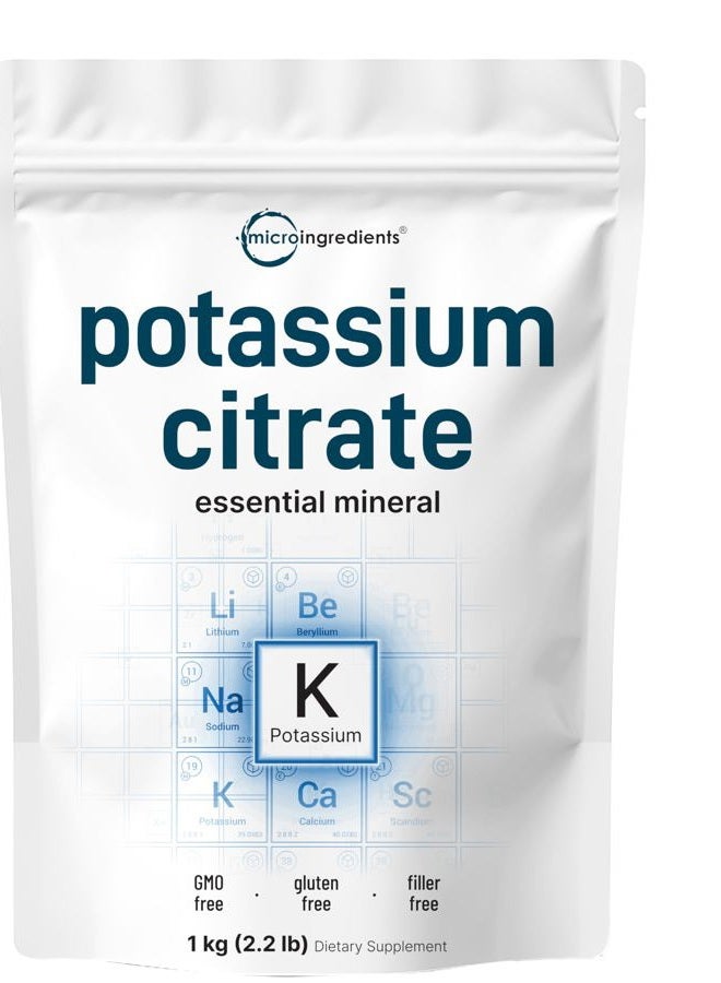 Micro Ingredients مسحوق سترات البوتاسيوم النقي من ميكرو إنغريدينتس، منشأ أمريكي، 1 كجم (2.2 رطل)، يدعم توازن المعادن وصحة القلب والجهاز المناعي بقوة، غير معدل وراثيًا وصديق للنباتيين - Image 1