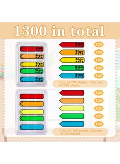 Geyoga 1300 Pcs/ 13 Packs Sign Here Flags Please Sign Here Tabs 10 Packs Assorted Colors Sign Flags 3 Packs Blank Arrow Stickers For Signature Bookmarks File Dispenser Office  - Image 2