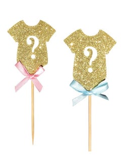 KASTWAVE 30 Pcs Cupcake Toppers with Bowknot Gold Glitter, Baby Shower Cupcake Picks, Gender Reveal Cupcake Topper Decorations for Gender Reveal Baby Shower Kids Birthday Party Supplies  - Image 1