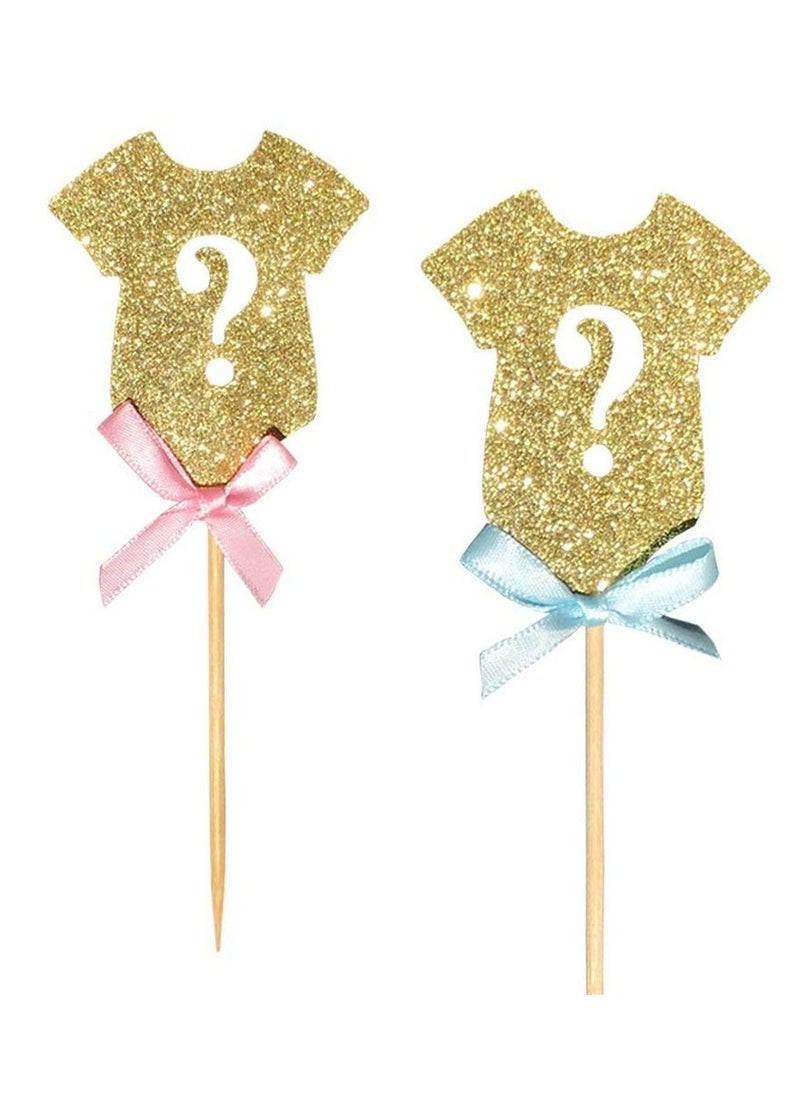 KASTWAVE 30 Pcs Cupcake Toppers with Bowknot Gold Glitter, Baby Shower Cupcake Picks, Gender Reveal Cupcake Topper Decorations for Gender Reveal Baby Shower Kids Birthday Party Supplies  - Image 1