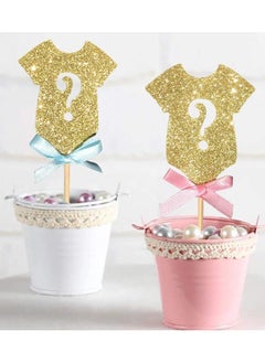KASTWAVE 30 Pcs Cupcake Toppers with Bowknot Gold Glitter, Baby Shower Cupcake Picks, Gender Reveal Cupcake Topper Decorations for Gender Reveal Baby Shower Kids Birthday Party Supplies  - Image 2