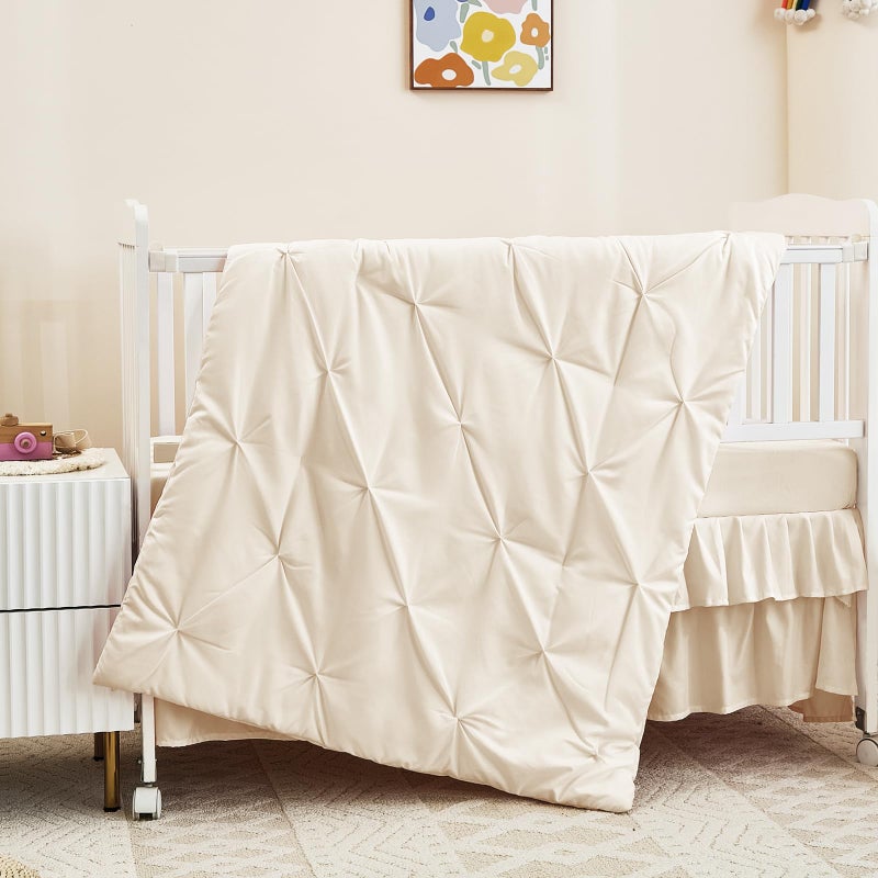 NacoMoco 3-Piece Crib Bedding Set for Girls Boys - Ultra Soft & Skin Friendly Baby Bedding Crib Set Includes Crib Comforter, Sheet & Skirt (Light Beige) - Image 2