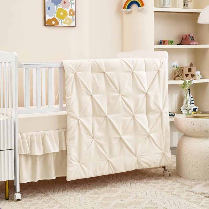 NacoMoco 3-Piece Crib Bedding Set for Girls Boys - Ultra Soft & Skin Friendly Baby Bedding Crib Set Includes Crib Comforter, Sheet & Skirt (Light Beige) - Image 1