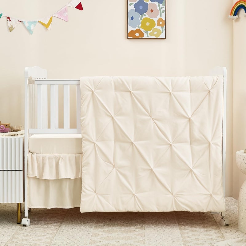 NacoMoco 3-Piece Crib Bedding Set for Girls Boys - Ultra Soft & Skin Friendly Baby Bedding Crib Set Includes Crib Comforter, Sheet & Skirt (Light Beige) - Image 3