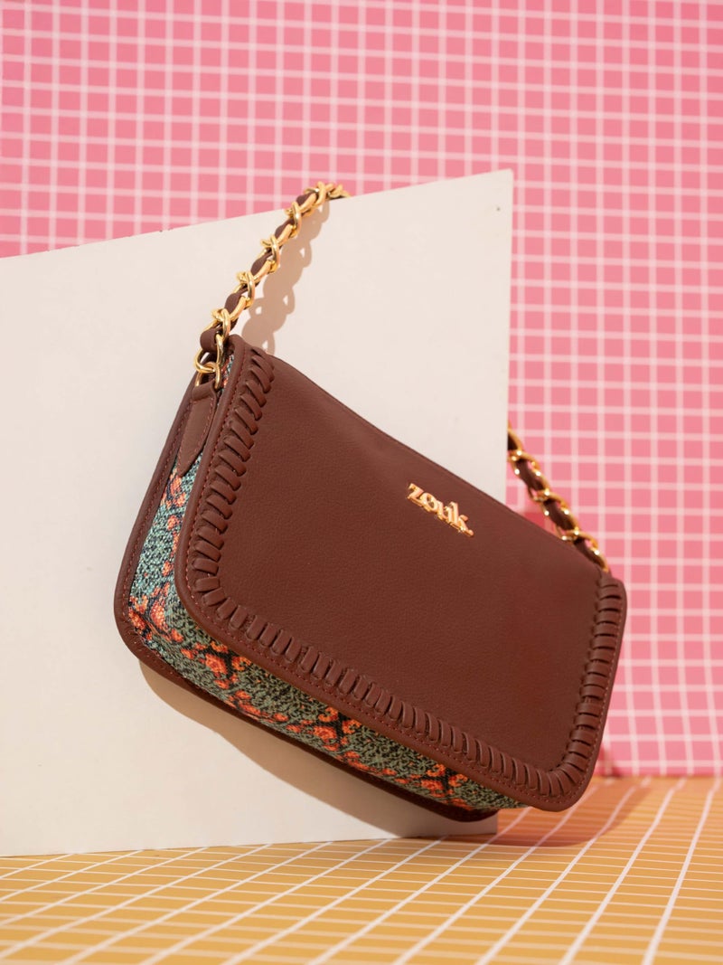 ZOUK Small Shoulder Bag Bag for Women | Stylish Vegan Leather Shoulder Bag with Gold Chain Handle | Water-Resistant | Chic & Handcrafted Purse | Kolkata Nouveau - Image 3