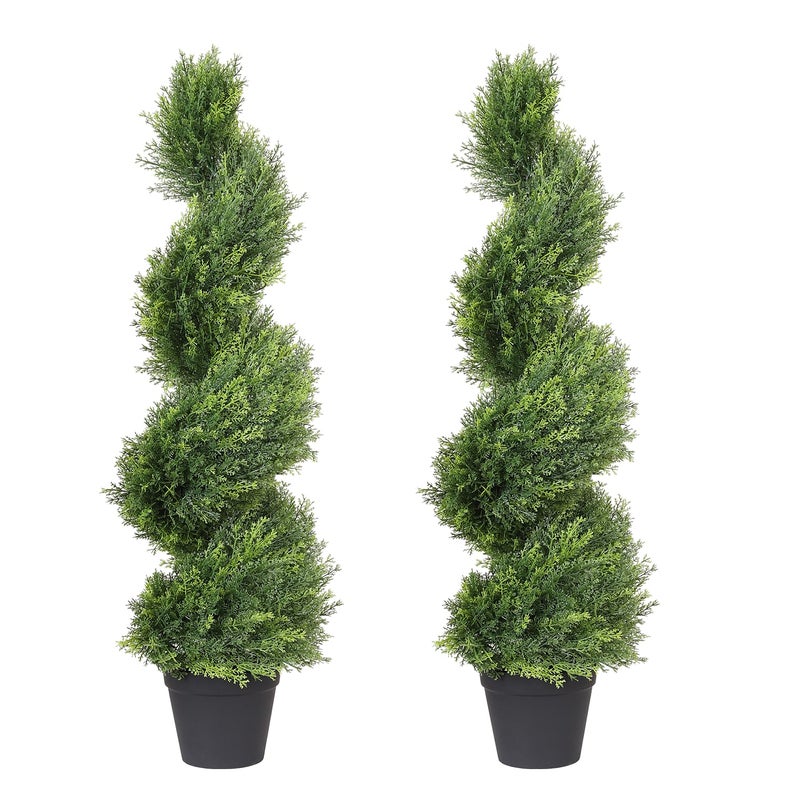 THE BLOOM TIMES 3ft Artificial Topiary Trees Set of 2, 36 inch Faux Cedar Cypress Spiral Topiary Trees Outdoor - Fake Plants for Garden Front Porch Indoor Outside Planter Christmas Decor 3 Foot - Image 1