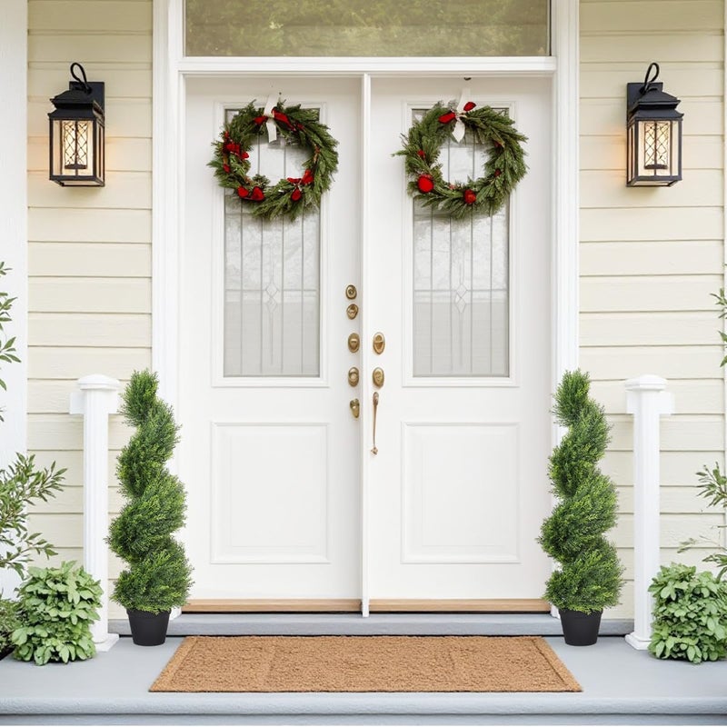 THE BLOOM TIMES 3ft Artificial Topiary Trees Set of 2, 36 inch Faux Cedar Cypress Spiral Topiary Trees Outdoor - Fake Plants for Garden Front Porch Indoor Outside Planter Christmas Decor 3 Foot - Image 2