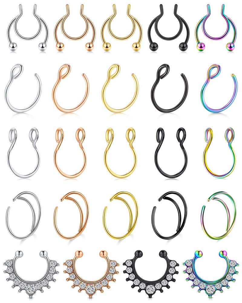 D.Bella Fake Septum Nose Rings Hoop Stainless Steel Faux Lip Ear Nose Septum Ring Non Piercing Clip On Nose Hoop Rings Body Piercing Jewelry - Image 1