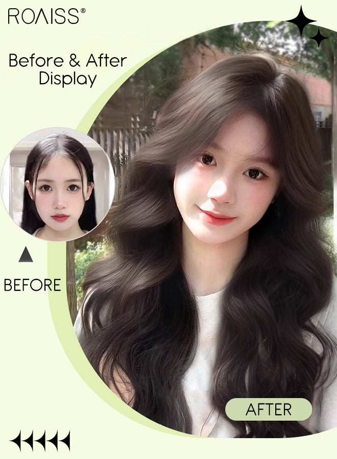 رويس باروكة شعر مستعار طويل مموج بني أسود، للنساء، بفراق من المنتصف، مصنوعة من شعر صناعي طبيعي ناعم ومقاوم للحرارة، مناسبة لحفلات الزفاف والتنكر، للاستخدام اليومي، 60 سم (24 بوصة) - Image 3