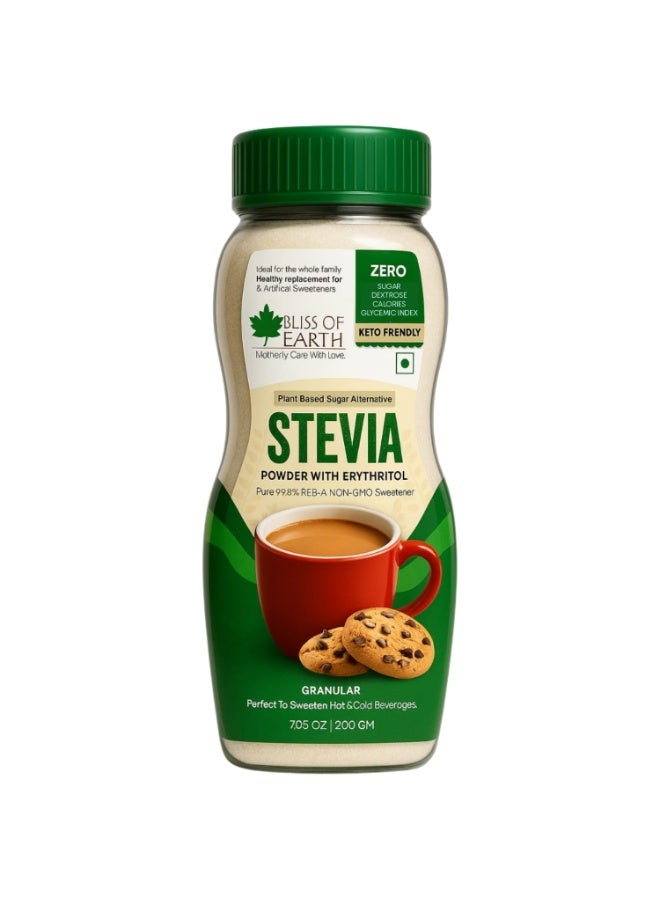 Bliss of Earth Stevia Powder 200g – 100% Natural Zero‑Calorie Sweetener Sugar Substitute for Tea, Coffee, Juices & Baking - Image 1