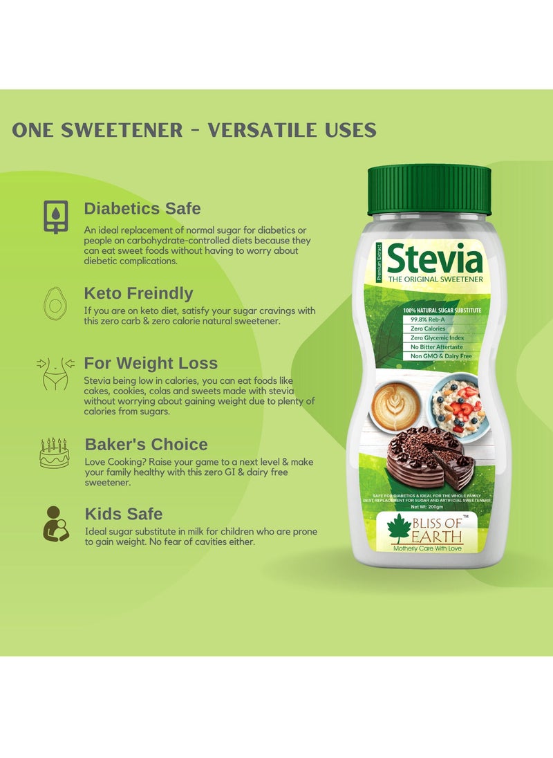 BLISS OF EARTH 99 Point 8 Percent REB A Purity Stevia Powder Natural and Sugar free Zero Calorie Zero GI Keto Sweetener 200g  - Image 4